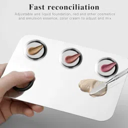 Makeup Palette, Stainless Steel Cosmetic Palette 3-well Blending Palettes Artist Mixing Palette with Spatula Tool for Mixing Foundation image 4