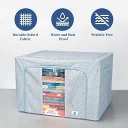 HomeStrap 66L Foldable Living Box | Spacious Organizer | Durable Oxford Fabric with Steel Frame, Zipper & Handles | Perfect for Quilts, Clothes, Books, Bedding (Pack of 2) image 3