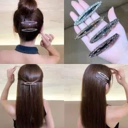 Melodio 5PCS Rhinestone Oval BB Hair Clips for Women, Korean Style Bangs & Side Hair Pins, Sparkly Snap Barrettes for Loose Hair Fixing, Fringe, Back Head & Daily Styling image 4