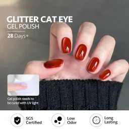 9D Cat Eye Gel Nail Polish, Holographic Reflective UV Gel, Translucent Finish Soak Off Gel Polish for Nail Art (Red, 14ml) image 4