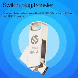 HP 886C 256GB OTG Flash Drive 3.2 Gold/Metallic Swivel Design/Durable Metal Material image 3