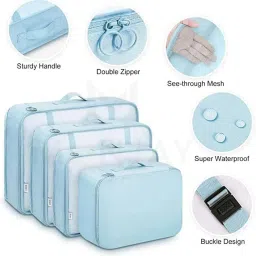 apophis Travel Organizer 7 in 1 Travel Laundry Cosmetics Luggage Packing Organizers Set Makeup Bags Organizer Packing Cubes with Shoe Bag for travel, Nylon (Sky Blue) image 1