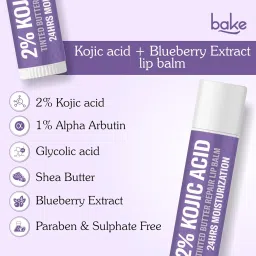 BAKE 2% Kojic Acid Tinted Butter Brightening Lip Balm with 1% Alpha Arbutin & Glycolic Acid 24 Hours Moisturization | For Dark, Pigmented, Dry, Flaky Lips | De-Tan Lip Balm | For Men & Women - 5g image 1