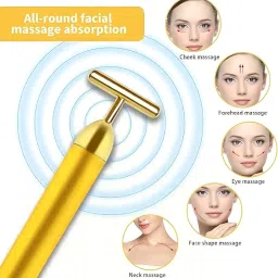 24K Gold Vibration Face Massager – Electric T-Shaped Roller Tool for Wrinkle Reduction, Firming Skin & Lifting | Waterproof Anti-Aging Device for Face, Neck & Arms image 4