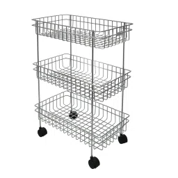 ZINBELL 3 Layer Multipurpose Stainless Steel Portable Wrolavi Kitchen Trolly Storage Rack with Wheels for Kitchen Storage, Vegetable (Silver) image 3