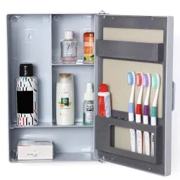 zahab Bathroom Cabinets for Storage with Mirror Door Wall Mounted 25 x 9.5 x 35 cm Grey, Glossy Finish, Plastic image 3