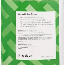 Amazon Brand - Solimo Kitchen Tissue Rolls | 2 Ply Kitchen Paper Roll | 120 Pulls | 60 Pulls x 2 Rolls | Food Safe | Highly Absorbent | OBA-Free | 100% Natural Virgin Cellulose Fiber image 4