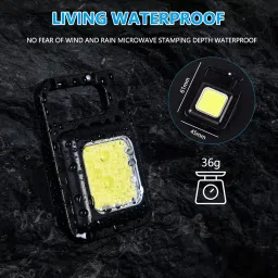 uraqt DOTCOM Mini COB Keychain, 800 Lumens Rechargeable 4 Light Modes Portable Mini COB Flashlight, Multifunctional Waterproof Led Keychain Light, for Repairs, Garages and Camping (Black 2PCS) image 4