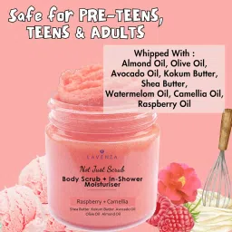 Lavenza Butter Whipped Body Scrub |Natural AHA, NO SILICONES & SULPHATES, Freshly made with Cold pressed Oils & Shea Butter| De-Tans naturally, Deeply Moisturizes, Gently Exfoliates with Camelia Oil | No harsh Chemicals, Safe for Kids, Men & Women, 200 Gm image 4