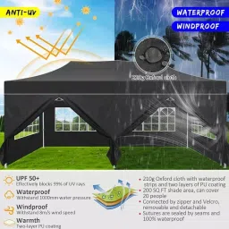 Beyond Sky Gazebo Outdoor Canopy Tent (10 x 20 feet) with 3 Side Window European Covers - Waterproof Gazebo Tent | Portable Tent | Canopy 2 mins Installation Black image 2