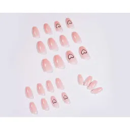 VIKSON INTERNATIONAL 24 Pcs press on skin Nude Beige || chrome Aurora Finish heart design || press on false Artificial Nails Extension set || with strong nail glue & nails apply kit for girls women. image 5