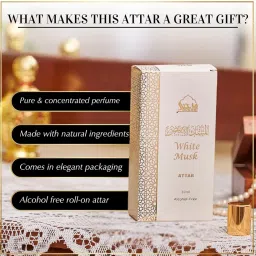 White Musk Attar Oil by Dukhni | Arabic perfume oils for men and women | 30ml Pure musky ittar roll on perfume, alcohol free mild scent | Eid, Ramadan, Umrah Gifts & Hampers, Vegan Islamic Fragrances image 4