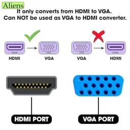 Aliens HDMI to VGA Adapter High-Speed 1080P HDTV Converter Male to Female with Audio Cable for Computer, Desktop, Laptop, PC, Monitor, Projector, HDTV & Other Devices with HDMI Connection (Black) image 2
