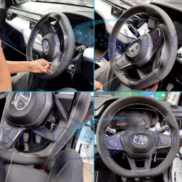 KINGSWAY® PU Leatherite Car Steering Cover Sewable Compatible with Tata Punch (Year 2021 Onwards), Black Color with Red Thread, Pack of 1 with Sewing Needle and Thread image 4