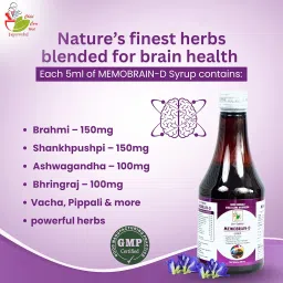 Shri Daddaji Memobrain-D Syrup 200ml | Ayurvedic Brain Tonic for Kids | Supports Cognitive Function, Mental Strength, Speech Delay, Concentration & Hyperactivity | Herbal Memory Booster image 2