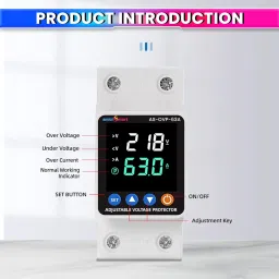 amiciSmart Automatic Over/Under Voltage and Over Load Protection (Adjustable Setting) with Auto Re-Connect LED Display Standard Din-Rail Mounted Single Phase 63A with Weather-Proof Mount image 3