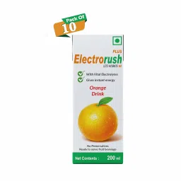 Electrorush Plus Ready to drink | With Vital Electrolytes | Energy Drink | Orange Flavoured | Pack of 10 (200ml each) image 1