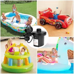 MM TOYS Multi-Purpose Electric Air Pump for Swimming Pool, Swimming Tube, Toys, Air Bags, Mattress, Pool Bed for Inflate and Deflate | with 3 Diffrent Nozzels - Black (Pack of 1) image 5