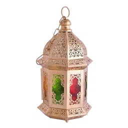 Dual Use Decorative Metal Dia Lamp – Hanging & Tabletop Lantern with Multicolor Glass image 4