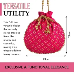 Kuber Industries Potli | Silk Wedding Potli | Drawstring Closure Potli | Wallet Potli | Christmas Gift Potli | Baby Shower Potli | Traditional Shagun Potli | Single Side Sequins-Potli | Rani image 2