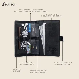 MAI SOLI Genuine Leather Quest Travel Wallet, Passport Cover, Family Passport Holder, 4 Passport Holder Slots with Single Button Lock, 3 Note Compartments, RFID Protected Passport Wallet - Black image 4