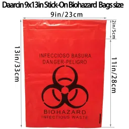 Seadasyoon 9x13in/23x33cm Stick-On Biohazard Infectious Red Waste Bags image 1