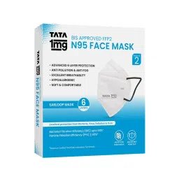 Tata 1mg BIS Approved FFP2 N95 Mask White - Ear Loop, 6 Layers Protection Face Mask (Pack of 2) image 1