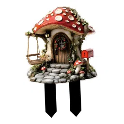 VELURA Yard Garden Stake Acrylic Mushroom House Yard Sign for Flower Bed Lawn Patio|1 Piece Decorative Mushroom House Stake(2D flat ty|Statues & Lawn Ornaments image 4