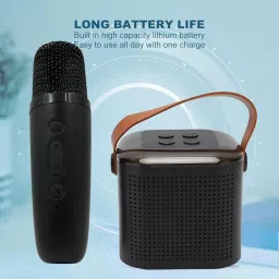 Blunero Portable Karaoke Wireless Speaker with Microphone, RGB Lights, 15 cm x 10 cm, Black image 2