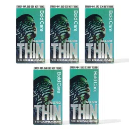 Bold Care 404 Super Nano Thin Lubricated Condoms For Men With Disposable Pouches | 50 Microns | 10 Units | Close Fit With A Barely There Feel | Transparent Extra Thin Condom-Pack Of 5 image 1