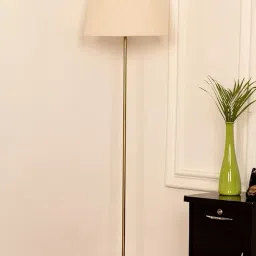 ANTIQUEMPORIUM Floor Lamp Standing Modern Antique Brass Finish 5ft Height with 12 inches Off White Lampshade for Living Room Corner, Home, Hotel, Office Pack of 1 image 2