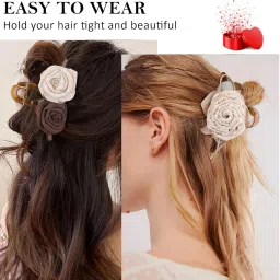 Melodio Double-Sided Rose Hair Claw Clip for Women, Elegant AB-Side Floral Hair Accessory, Non-Slip Large Claw for Updo & Daily Styling, Single Piece Romantic Hair Clip image 1