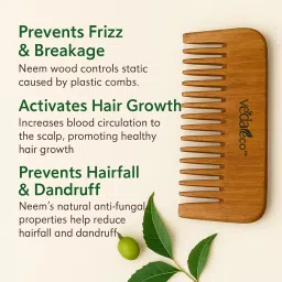VEDAeco Wooden Comb – Natural Hair Comb for Women & Men | Helps Reduce Hairfall & Breakage | Gentle Detangling Comb for Hair Growth, Scalp Massage & Shampoo Use image 2