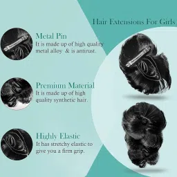 HAIR WALA™ Flower Style Claw Clip Bun net attached Hair Extension decorative bun for attractive look Synthetic Fake Ponytail Hair extension for Women Girls, Matte Finish Color (Black) image 5