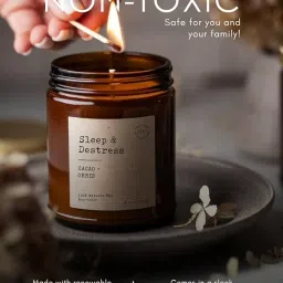 EM5™ Sleep & Destress Aromatherapy Scented Candle | Cacao & Orris | 100% Natural Wax & Lead Free Wick | Upto 30 Hours of Clean Burning | Smokeless & Non-Toxic Candles | 100gm image 2