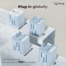 Lifelong Universal Travel Adapter 10A, 2500W Power Output - 150+ Countries (US/UK/EU/AU/Asia), Dual Fuse Protection, Compact Worldwide Power, 9-Hole International Socket, Blue image 1