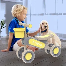 Kids Balance Bike with Music & LED Lights | 4 Wheel Toddler Ride On Toy for 1-5 Years Boys & Girls | Lightweight, Safe & Durable Baby Walker Bike (Yellow (KB-079)) image 4