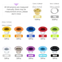 DIY Crafts 500 Pcs Metal Grommet Installation Tool Kit with 200 Coloured Eyelets, Pliers Set for DIY Projects Do It Your Self 150 Pcs Silver 150 Pcs Gold (500, Silver & Multi Colour) image 2