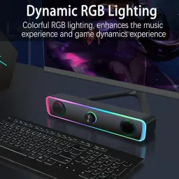 OFHADF PC Speakers, Computer Speakers for Desktop, USB Powered Computer Soundbar with LED RGB Light, HiFi Stereo, Knob Volume Control, 3.5mm Aux Input Mini Wired Speaker for Laptop, Monitor, PC image 3