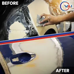 VAI Scratch filler putty Grey 200 gms 1 putty knife and 320 Grit sandpaper to Fill scratches and dent on car bike image 3