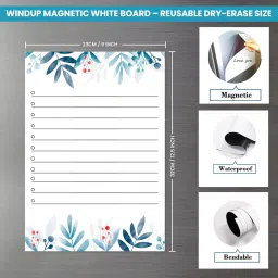 WINDUP Magnetic Dry Erase Board for Fridge, 23x32 cm, Bendable Whiteboard with Pen and Eraser, Floral Design image 2
