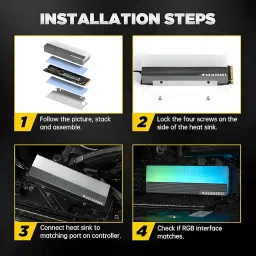 AsiaHorse® ProGen ARGB NvMe SSD Cooler M.2 SSD Heatsink Heat Dissipation Radiator Aluminium Alloy with 3X Thermal Cooling Pads with LED RGB Lights Nvme Heatsink (Grey) image 4