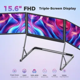 Millennium TECHNOLOGY 15.6" Quad Screen Portable Foldable Triple Monitor with Single Wire | Triple Monitor Compatible with Windows & MAC OS (M1,M2,M3 & M4) | Laptop Screen Extender (15.6 Inch) image 2