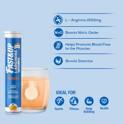 FAST&UP L-Arginine Essentials 1500 mg, Effervescent L-Arginine Supplement, Refreshing Orange Flavour, Boosts Stamina and Nitric Oxide (NO), Delays Onset of Fatigue – Pack of 20 Effervescent Tablets image 3