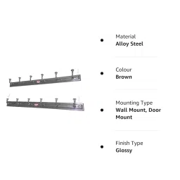 Bhagwati Alloy Steel Nice Looks, Nice Mood, Elegant Door/Wall 6 Hook Cloth Hanger with Screws (Deep Brown) - Set of 2 image 3