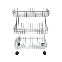 ZINBELL 3 Layer Multipurpose Stainless Steel Portable Wrolavi Kitchen Trolly Storage Rack with Wheels for Kitchen Storage, Vegetable (Silver) image 4
