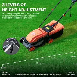 ROOTS & LEAF Electric Lawn Mower 1200W – 320mm Cutting Width, 3-Level Height Adjustment (25/45/65mm), 30L Grass Box – Powerful Garden Grass Cutter Machine for Home & Lawn Care image 5