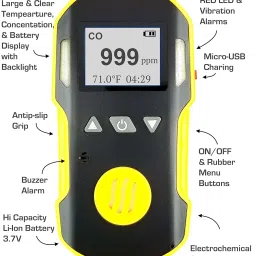 Carbon Monoxide CO Meter by Forensics | USA NIST Calibration | Dust & Explosion Proof | USB Recharge | Sound, Light and Vibration Alarms | 0-1000 ppm | image 2