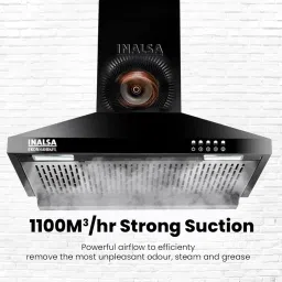 INALSA EKON 60cm 1100 m³/hr Pyramid Kitchen Chimney With Elegant Look|Push Button Control|Efficient Dual LED Lamps & Filterless|5 Year Warranty on Motor ( EKON 60BK, Black) image 3