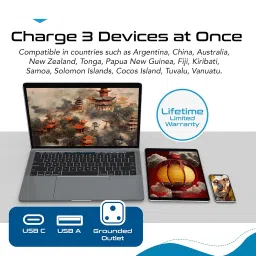 Ceptics Travel Adapter India to Australia Plug Converter, 3 in 1 Australia Plug Adapter, China New Zealand Adaptor Plug with 1 USB, 1 USB-C, Type I for Laptops, Phones, CE - RoHS, White - 1 Pack image 4